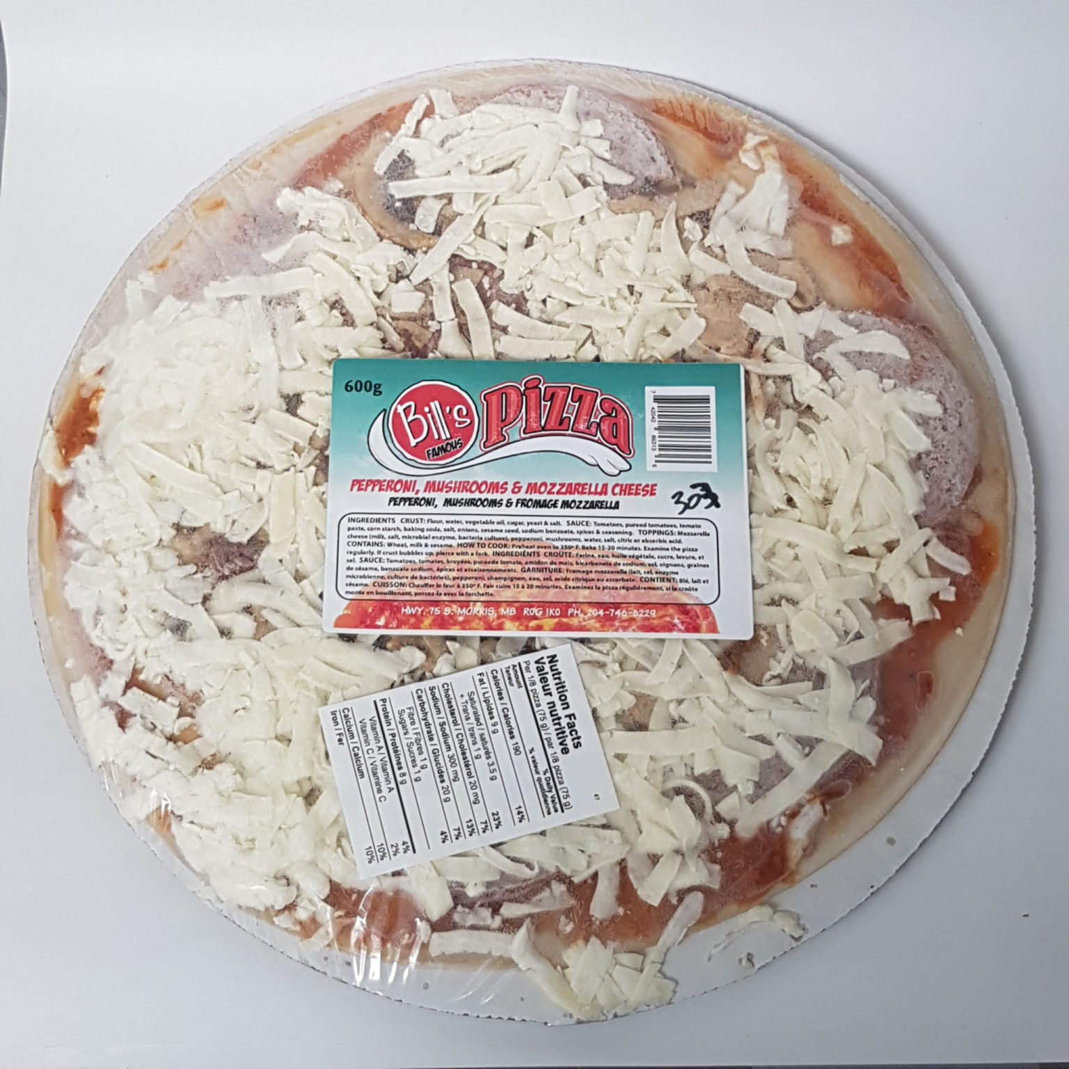 Bill’s Pizza Pepperoni, Mushroom & Mozzarella Cheese Prairie Foods